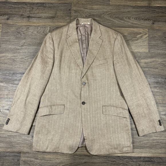 Banana Republic 100% Tan Herringbone Linen Sports Jacket 44R - Picture 1 of 16